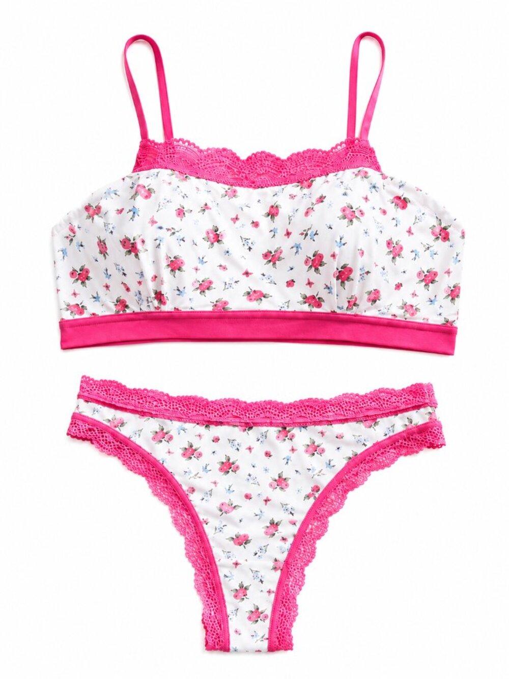 Lace Trim Lingerie Set 2-Piece Pink Wireless Bra & Panty